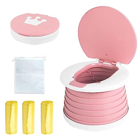 Travel Potty，Toddler Travel Potty，Portable Toddler Potty，Travel Potties Foldable ，Toddler Travel Potty Folding Toilet，Apply to Seat Emergency Toilet for Car, Camping, Outdoor, Indoor (Pink)