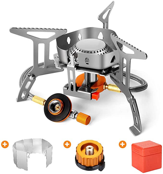 Odoland 3500W Windproof Camping Gas Stove Portable Collapsible Outdoor Camping Stove with Piezo Ignition Backpacking Stove for Outdoor Cooking Hiking Picnic and Camping