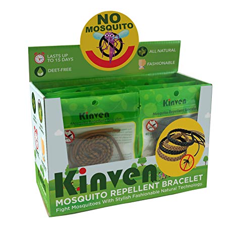 Kinven Mosquito Repellent Straps Bundle - Retail Display Box - Safe, DEET-Free and Long Lasting Anti Mosquito Bite Protection for Kids & Adults, 30 Packs/Box, 15 Brown & 15 Black (1 Box)