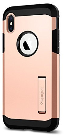 Spigen Tough Armor iPhone X Case with Kickstand and Extreme Heavy Duty Protection and Air Cushion Technology for Apple iPhone X (2017) - Blush Gold