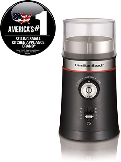 Hamilton Beach 10oz Electric Coffee Grinder with Multiple Grind Settings for up to 14 Cups, Stainless Steel Blades, Black (80393)