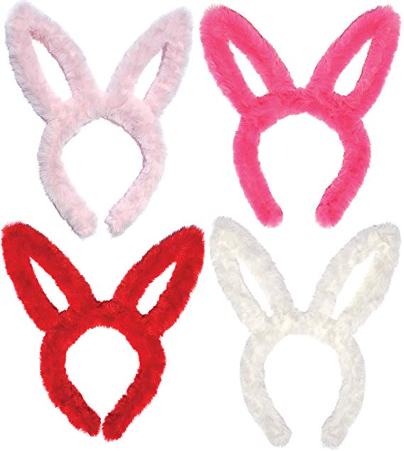 Furry Bunny Ears Headband Set Fur Plush Bunny Ear Hairband/Rabbit Ears Headbands Red, Light Pink, Pink, White Halloween, Easter