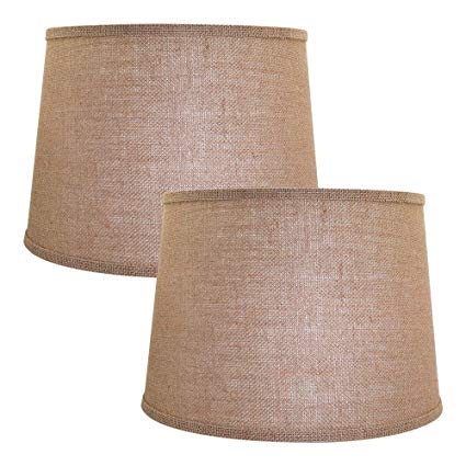 Double Medium Brwon Lamp Shades Set of 2, Alucset Drum Fabric Lampshades for Table Lamp and Floor Light,10x12x8 inch,Natural Linen Hand Crafted,Spider, 2pcs Pack (Brown)