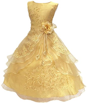 Little/Big Girls Embroidered Beaded Flower Girl Birthday Party Dress with Petticoat