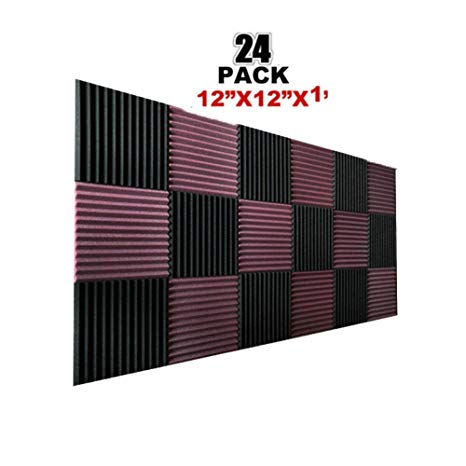 24 Pack Black&Coffee Acoustic Panels Studio Foam Wedges 1" X 12" X 12" Sound-proofing,Sound Absorption (24PCS, Black&Coffee)
