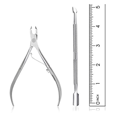 Quarter Jaw Cuticle Nipper with Cuticle Pusher-Professional Grade Stainless Steel Cuticle Remover - Cutter- Durable Manicure - Pedicure Tool-Beauty Tool Perfect for Fingernails - Toenails