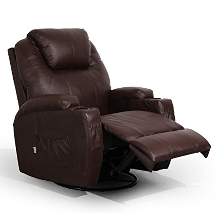360 Degree Swivel Massage Recliner Home Office Ergonomic Lounge Heated Chair W/Control (Brown)