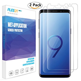 Galaxy S9 Plus Screen Protector, [2-Pack][Full Coverage] PLESON [Case Friendly][Bubble-Free][Anti-Scratch][No Lifted Edges] Wet Applied HD Clear Film Screen Protector (Clear1)