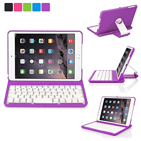 iPad Mini Keyboard, iNNEXT Swivel 360 Degree Rotatable Bluetooth Keyboard Case iPad Mini Bluetooth Keyboard Compatible iPad Mini 3, iPad Mini 2, iPad Mini 1(Close To Sleep, Open To Wake Up) (Purple)