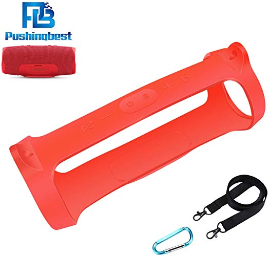 Pushingbest Carrying Case for JBL Charge 4 Speaker Durable Silicone Extra Carabiner and String Offered for Easy Carrying (Red)