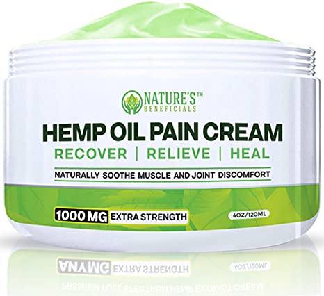 Organic Hemp Oil Extract Cream 1000mg - Ultra Premium Pain Relief & Anti-Inflammatory Healing for Arthritis, Nerve, Back, Joint, Bone, Ankle, Knee, Chronic & Acute Pain - Non-GMO Ultra-Pure
