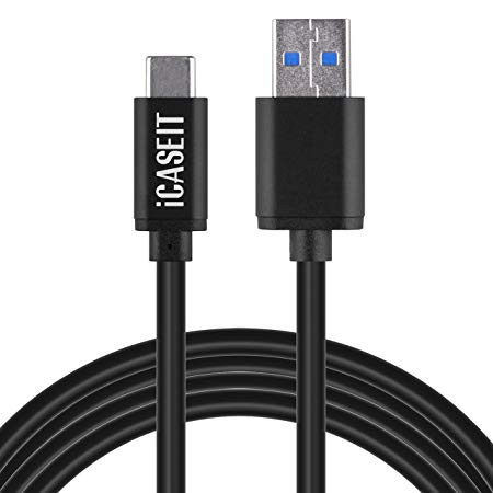 iCASEIT USB Type C to USB A 3.0 Male Cable - 56k ohm Reversible Data Charging & Sync Cord compatible with Samsung Galaxy Note 8 S8 Plus Google Pixel LG V30 G6 V20 Nintendo Switch - BLACK 3.3 Feet