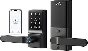 eufy Smart Lock C33, Fingerprint Keyless Door Lock with Handle, Built-in Wi-Fi, APP Remote Control, Biometric Door Knob for Entry Door, Auto Lock, IP53 Waterproof