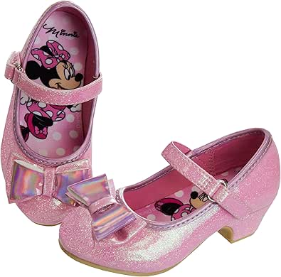 Disney Shoes - Girls Mary Jane Flat Pump Strap with Bow - Character Princess Dress up Costume Flower School Party Slip on - Toddler/Little Kid