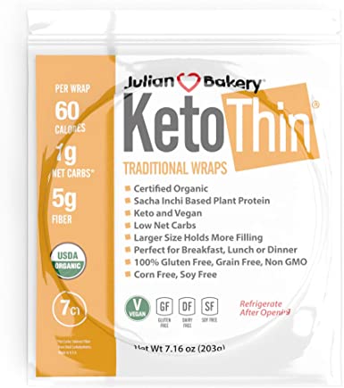 Julian Bakery Keto Thin Wraps | USDA Organic | Gluten-Free | Grain-Free | Low Carb | 1 Net Carb | 7 Individual Wraps