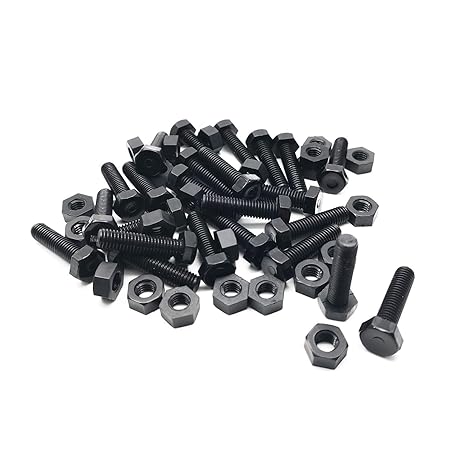 M6 Hex Bolt,24 Pair,Addlike Hex Bolts and Nuts Kit M6x25mm Nylon Black 1/4" Thread Hexagon