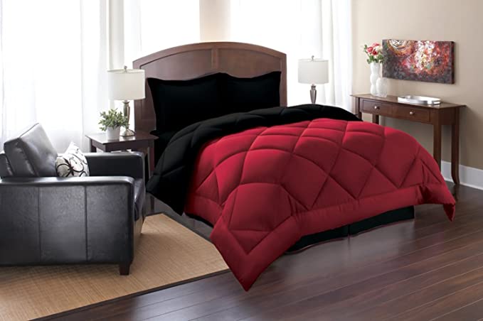 Elegant Comfort All Season Goose Down Alternative Reversible 3-Piece Comforter Set- Available in and Colors, King/Cal King, Black/Burgundy