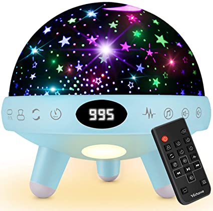 Baby Night Light and Sound Machine Star Projector Night Light for Kids Girls Boys Children Infant Toddler Sleep Soother Nursery Bedroom Bedside Lamp with Music Adapter Timer Remote Contro