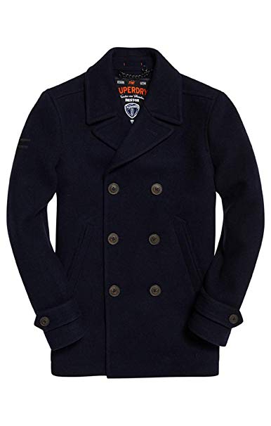 Superdry Mens New Merchant Pea Coat Navy