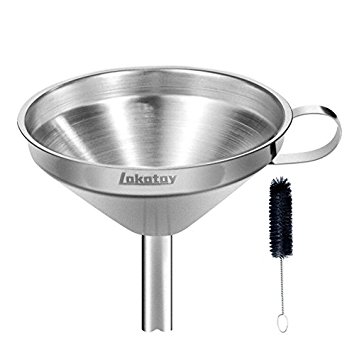 Lakatay 5 Inch Stainless Steel Funnel with Detachable Strainer Filter for Liquid Dry and Powder Ingredients ( with Clean Brush)