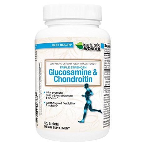 Nature's Wonder Glucosamine Chondroitin Triple Strength with MSM Tablets, 120 Count, Compare vs. Osteo Bi-Flex® Triple Strength