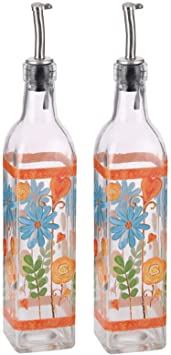 TZSSP Olive Oil and Vinegar Dispenser Glass Dispenser Bottles Set Cooking Oil Cruets Dispenser Set with Stainless Steel Leak Proof Pourer Spout for Kitchen and BBQ,Orange,2 Pack of 17 oz.