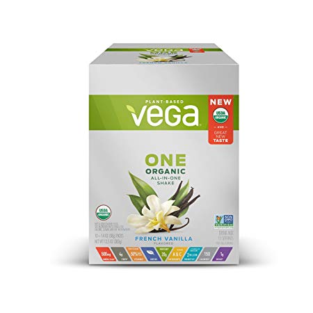 Vega One Organic All-in-One Shake French Vanilla (10 servings) - Plant Based Vegan Protein Powder, Non Dairy, Gluten Free, Non GMO, 1.4 Ounce (Pack of 10)