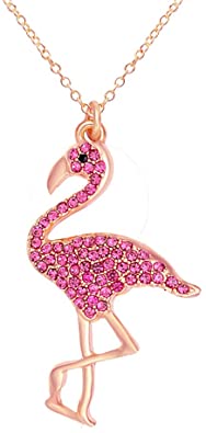 SENFAI Full Rhinestone Flamingo Bird Pendant Necklace for Women 18"