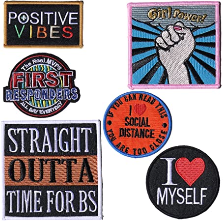 Iron On Patches 6 Pieces 3x3 inch for Clothing.Funny and Cool Embroidered Patch for Jackets and Bags.Cute Patches for Women and Girl.