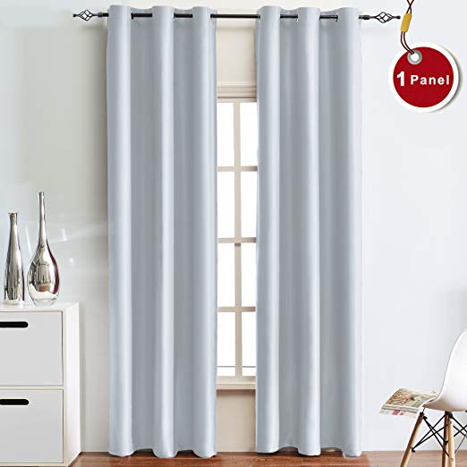 Sheeroom Room Darkening Thermal Insulated Blackout Curtains with Grommet Top for Living Room, 42 x 84 inch, Greyish White, 1 Curtain Panel
