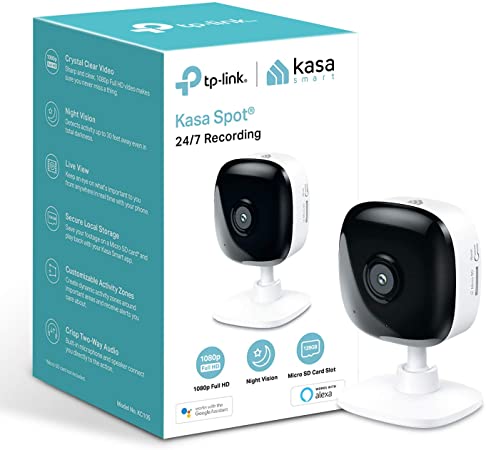 TP-Link Kasa Smart Security Camera, Baby Monitor, Indoor CCTV, No Hub Required, Works with Alexa(Echo Spot/Show&Fire TV), Google Home/Chromecast, 1080p, 2-Way Audio with Night Vision(KC105)