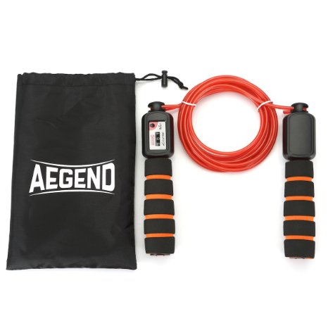 AEGEND Adjustable Counting Speed Jump Rope with Counter Comfortable Handles Fast Rope FREE Carrying Bag Best for Fitness Crossfit Workout Exercise Adult Men Women Kids Girls Boys