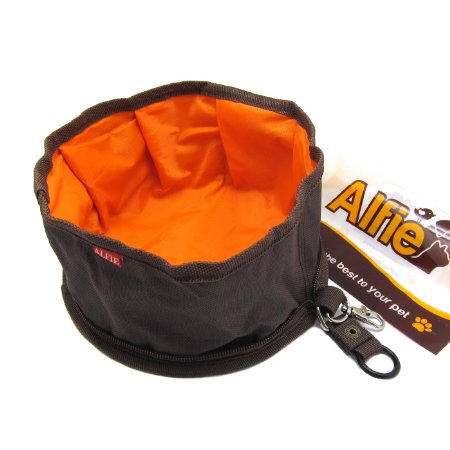 Alfie Pet by Petoga Couture - Fabric Expandable/Collapsible Travel Bowl (for food and water) - Color: Brown