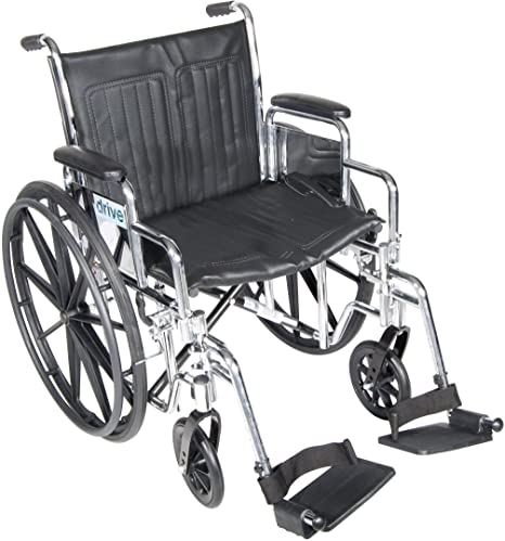 Drive Medical Chrome Sport Wheelchair with Various Arm Styles and Front Rigging Options, Black and Chrome, 16 Inch