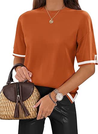 Zeagoo Womens Knit Short Sleeve Tops Summer Pullover Blouse Basic Casual Shirt