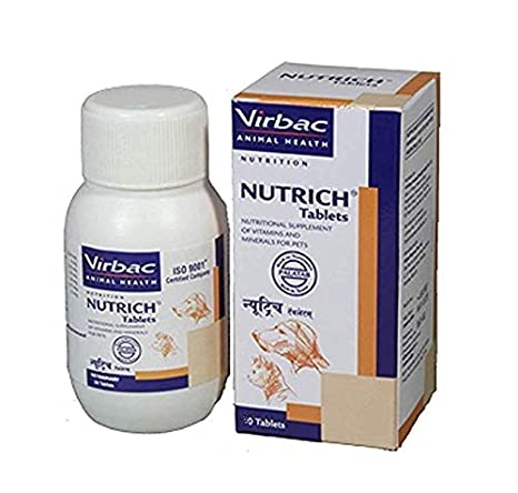 Virbac Nutrich Tablets 60 Pcs Minerals and Vitamins Supplement for Dog & Cat, 60 Count