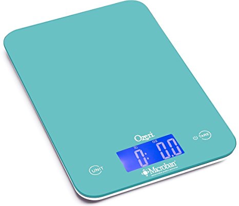 Ozeri Touch II Digital Kitchen Scale with Microban Antimicrobial Product Protection, 18 lb, Teal Blue