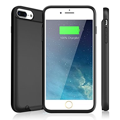 4000mAh Battery Case for iPhone 7Plus, Support Headphones Adjust Volume, Answer Calls, Listening to Music While Charging Phone, Ultra Slim Portable Charging Extended Battery Cover 5.5 inch Black