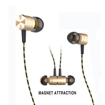 Earphones,TRONOE Sport HIFI In-Ear Earbuds Heaphones Headset Earphones with Noise Isolating Headset Magnet Attraction Earphones with Mic and Volume Control (Goden)
