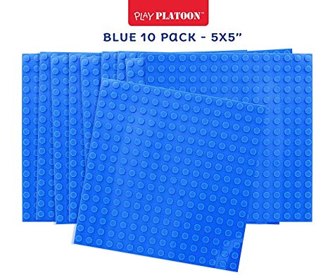 Building Brick Base Plates - Blue 10 Pack of 5 x 5" Stackable Classic Baseplates - Compatible with All Major Building Block Toys