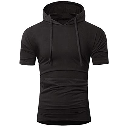 BSGSH Short Sleeve Hoodie for Men Hipster Hip Hop Solid Pullover Shirt with Kanga Pocket