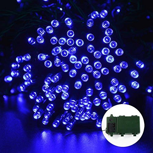 lederTEK Superbright Battery Powered Fairy String Lights at 200 LED 52.5ft with Auto Timer and 8 Lighting Modes, Waterproof Christmas Decorative Lamps for Outdoor, Garden, Home, Wedding, Xmas Tree New Year Party (200 LED Blue)