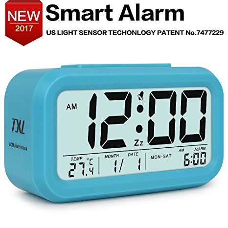 Easy to Set Alarm Clock,Large-Display Digital Alarm Clock with Optional Backlight,Child Alarm Clock, Month, Date, and Temperature Display ,Blue