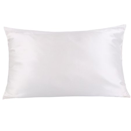 OOSilk Mulberry Charmeuse Silk Pillowcase with Hidden Zipper 19MM 400 Thread Count Hypoallergenic for Hair Cotton Underside Standard Size White Color