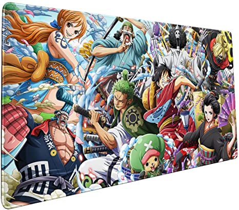 Anime One Piece Luffy Zoro Gaming Keyboard and Mouse Pad Large Extended Gamer Mouse Mat Non-Slip Rubber Full Desk Mousepad for Computer Laptop Office 15.7 x 35.4 Inch