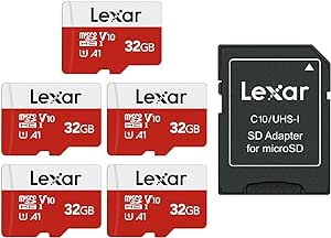 Lexar E-Series 32GB Micro SD Card 5 Pack, microSDHC UHS-I Flash Memory Card with Adapter, 100MB/s, C10, U1, A1, V10, Full HD, High Speed TF Card