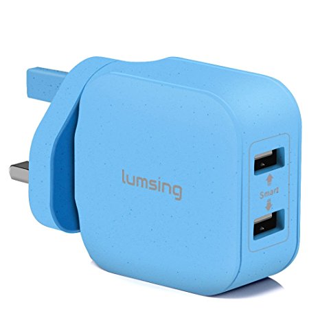 Lumsing 20W 2-Port multiple USB Mains Charger Wall Charger Hub Power Adapter for iPhone 7 iPhone 7 Plus iPad Samsung Galaxy S6 Edge S5 HTC LG BT headset and more (Blue)