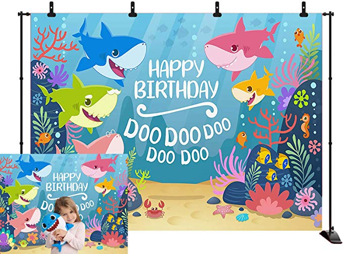 Secgo 7x5ft Shark Baby Family Photography Backdrop for Birthday Party or Newborns Baby Shower Photography Vinyl Photo Background AC01