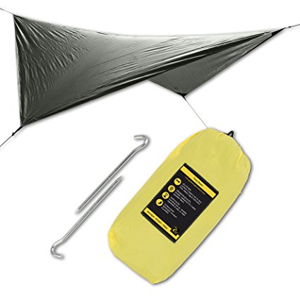 LAUNCH PRICE. Rain Fly - Rain Tarp Basic for Hammocks, Tents. Lightweight, Easy Set Up, Polyester 190T. 126x118 in /320x300 cm. Camping Hammock Accessories. PREMIUM QUALITY.