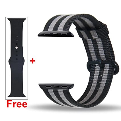 INTENY Woven Nylon Strap Buckle Replacement Wrist Bracelet with Silicone Band for Apple Watch Band Series 1 Series 2 38mm-007 Style